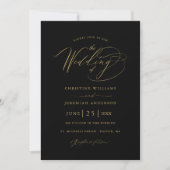 Elegant zwart gouden script minimalistische bruilo kaart (Voorkant)