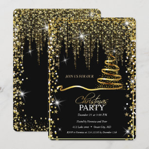 Elegant Zwart - Gouden Sparkle Kerstboom Kaart
