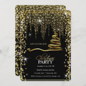 Elegant Zwart - Gouden Sparkle Kerstboom Kaart (Voorkant / Achterkant)