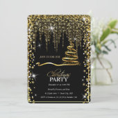 Elegant Zwart - Gouden Sparkle Kerstboom Kaart (Staand voorkant)