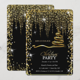 Elegant Zwart - Gouden Sparkle Kerstboom Kaart