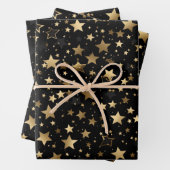 Elegant zwart gouden ster patroon partij inpakpapier vel (In situ)