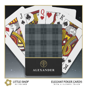 Elegant Zwart Gouden Tartan Plaid Monogram Pokerkaarten