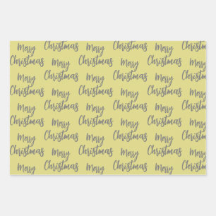 Elegant Zwart Gouden Vrolijk Kerstboom Patroon Inpakpapier Vel