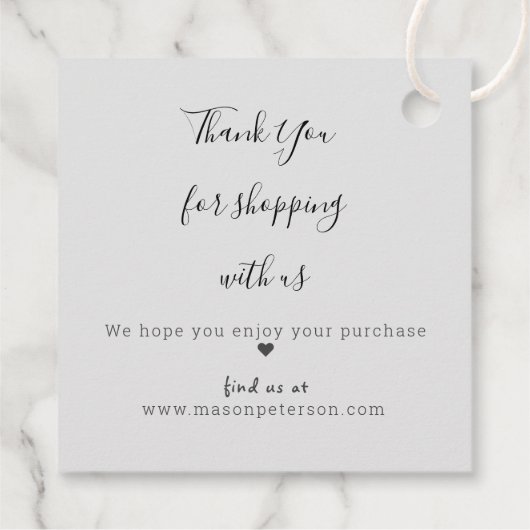 Elegant Zwart Grijs Drips Marmeren Script Dank u Bedankjes Labels (Achterkant)