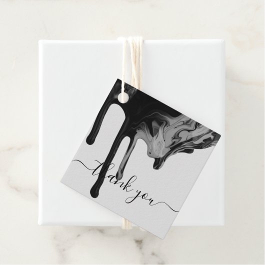 Elegant Zwart Grijs Drips Marmeren Script Dank u Bedankjes Labels (In situ)