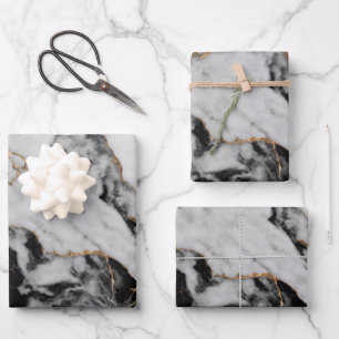 Elegant Zwart Grijs Goud Marmer Inpakpapier Vel