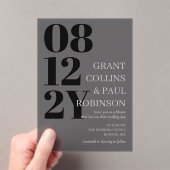 Elegant zwart grijs grote datum typografie bruilof acryl uitnodigingen (Insitu (Draagbaar))