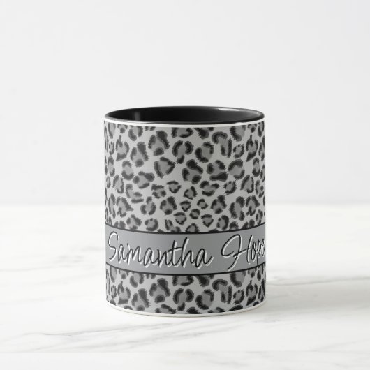 Elegant Zwart grijs Leopard cheetah patroon Mok (Midden)
