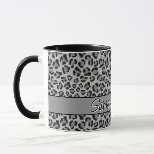 Elegant Zwart grijs Leopard cheetah patroon Mok (Links)
