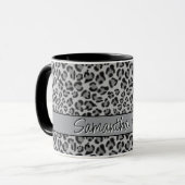 Elegant Zwart grijs Leopard cheetah patroon Mok (Voorkant links)
