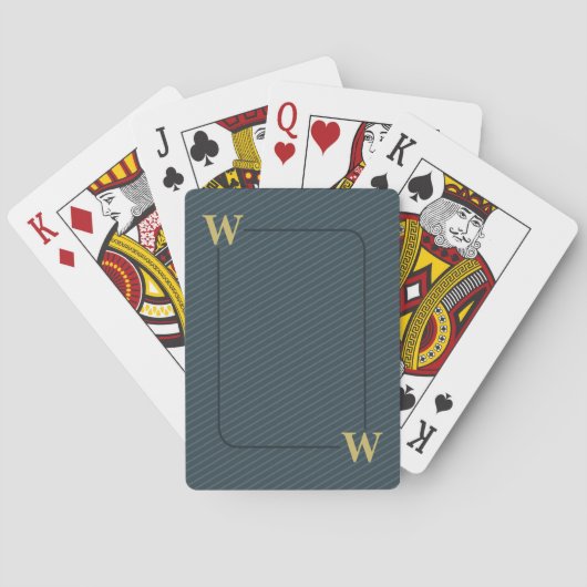 Elegant Zwart Grijs Pinstripe Custom Goud Initiaal Pokerkaarten (Achterkant)