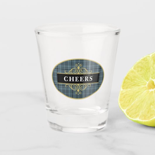 Elegant Zwart Grijs Plaid Gepersonaliseerd Shot Glas (Voorkant)