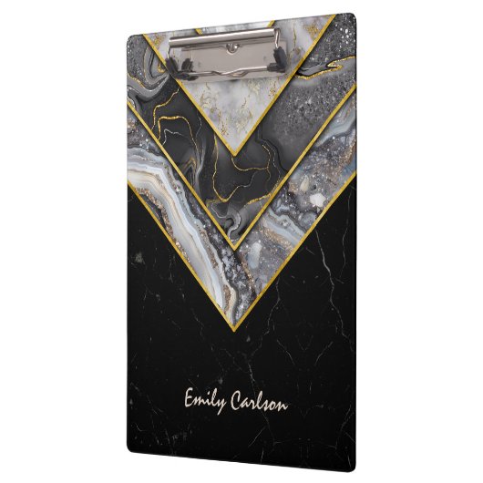 Elegant zwart grijs uniek geometrisch klembord (Links)