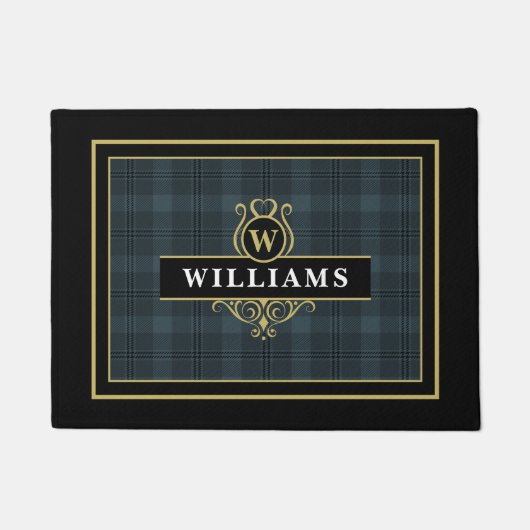 Elegant Zwart Grijs  Windowpane Plaid Deurmat (Voorkant)