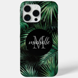 Elegant zwart groen Tropische palmbladeren Monogra iPhone 15 Pro Max Hoesje