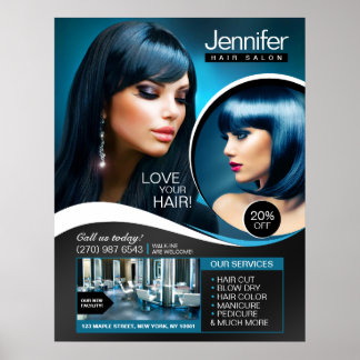Elegant zwart haar salon poster