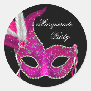 Elegant Zwart Heet Roze Masquerade Party Stickers