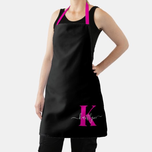 Elegant zwart Hot Pink Script Monogram Schort (Insitu)