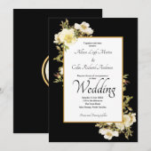 Elegant zwart ivoor  Roos Luxe bruiloft Kaart (Voorkant / Achterkant)