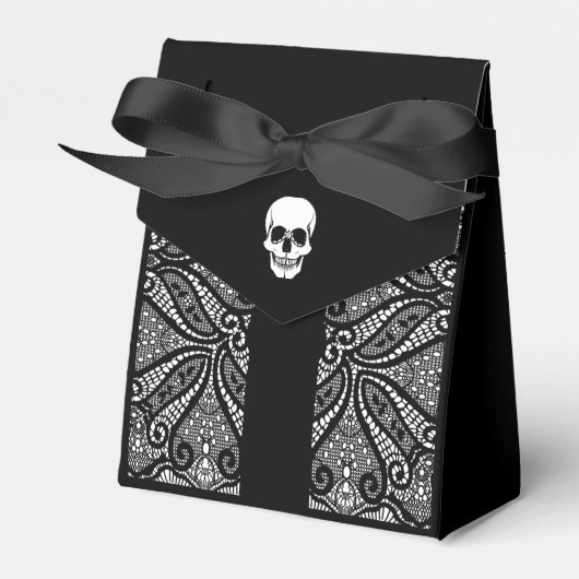Elegant Zwart Kant Gotische Schedel Hallobruiloft Bedankdoosjes (Voorkant Zijde)