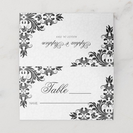 Elegant Zwart Kant Wit Damasks (Buitenkant ongevouwen)