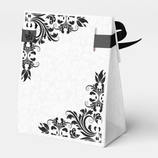 Elegant Zwart Kant Wit Damasks Bedankdoosjes (Achterkant)
