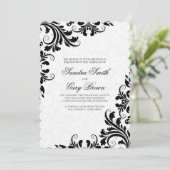 Elegant Zwart Kant Wit Damasks Bruiloft Kaart (Staand voorkant)