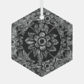 Elegant Zwart Kristal Kerstmis Hexagon Glas Ornament (Voorkant)