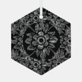 Elegant Zwart Kristal Kerstmis Hexagon Glas Ornament (Achterkant)