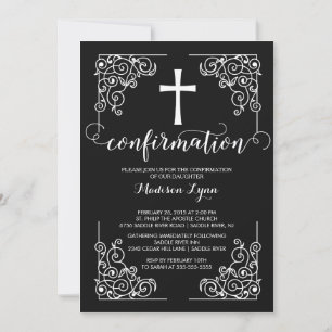 Elegant zwart Lijst kruisbevestigingsuitnodiging Kaart