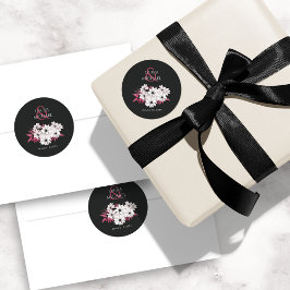 Elegant zwart magenta bloemig ronde sticker