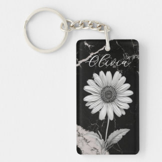 Elegant zwart marmer gepersonaliseerde Daisy Sleutelhanger