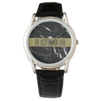 Elegant zwart marmer goud horloge