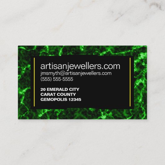 Elegant zwart marmer met fosfor groene aderen visitekaartje (Achterkant)