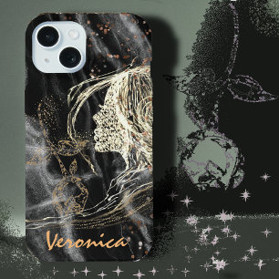 Elegant Zwart Marmer Vrouw profiel iPhone 15 Hoesje
