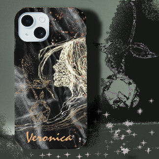 Elegant Zwart Marmer Vrouw profiel iPhone 15 Hoesje