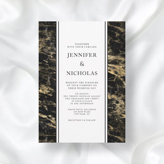 Elegant zwart marmeren bruiloft kaart