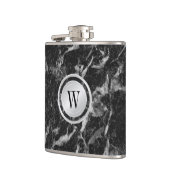 Elegant zwart marmerpatroon met aangepast monogram heupfles (Links)