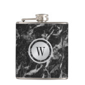 Elegant zwart marmerpatroon met aangepast monogram heupfles (Voorkant)