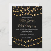 Elegant zwart met gouden bladeren bruiloft kaart (Voorkant)