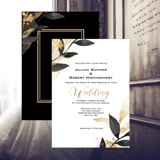 Elegant zwart met gouden bruiloft kaart