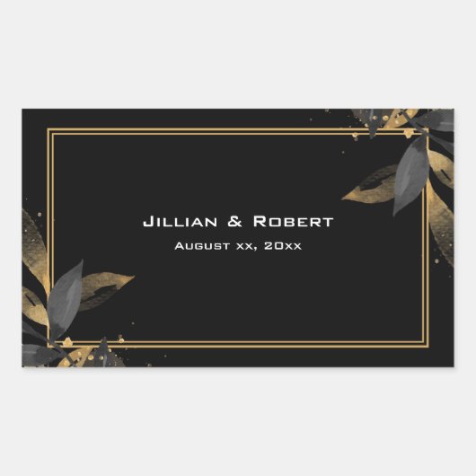 Elegant zwart met gouden bruiloft rechthoekige sticker (Voorkant)