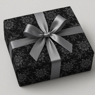 Elegant Zwart Met Zilveren Damast Cadeaupapier