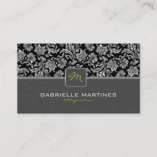 Elegant zwart & Metallic zilver  Damasks 3 Visitekaartje