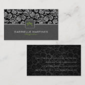Elegant zwart & Metallic zilver  Damasks 3 Visitekaartje (Voorkant / Achterkant)