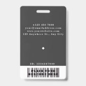 Elegant Zwart Minimalistisch ID Barcode Business Badge (Back)