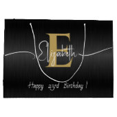 Elegant Zwart Modern Goud Monogrammed Script Naam Groot Cadeauzakje (Achterkant)