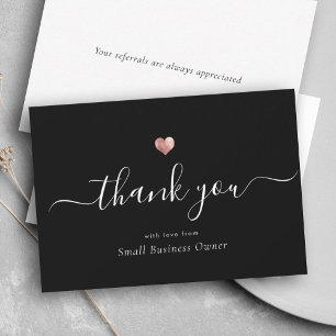 Elegant Zwart Modern Script Roos Gold Business Bedankkaart