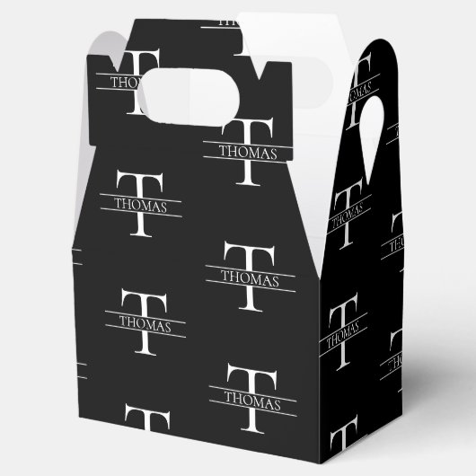 Elegant Zwart Monogram Aangepaste Naam Patroon Bedankdoosjes (Geopend)